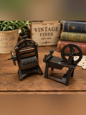 Vintage EMB Marti Spain Mini Pencil Sharpeners Wringer Spinning Wheel Diecast Lo